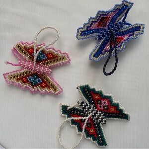 Mayan Artisan in Guatemala Handmade Beaded Butterfly Ornaments